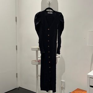 Zara navy balloon sleeved ribbed dress